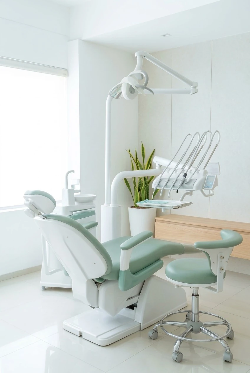 Dental practice treatment unit in bright daylight