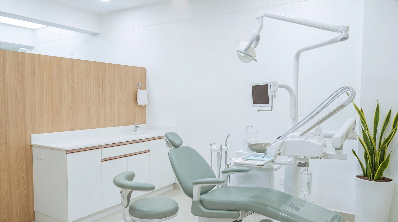 Dental practice treatment room in bright daylight